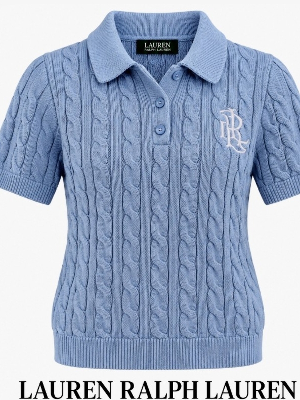 Fall Winter Classic Lauren Ralph Lauren Light Blue Cable-Knit Polo Sweater